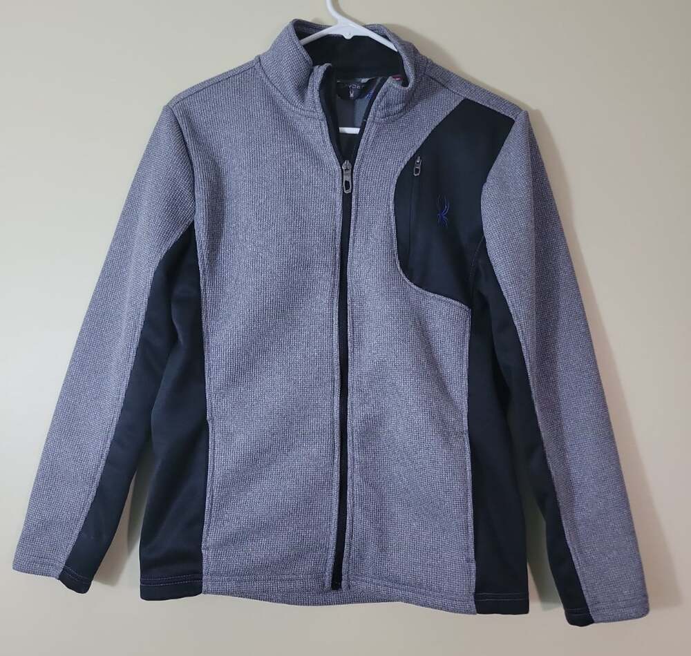 Spyder Waffle Knit zip Mock Neck sweatshirt fleece Boys Size XL  Gray Black